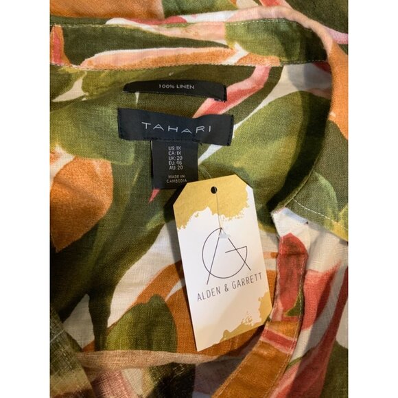 Tahari Multicolor Floral Tropical Linen Button Up Shirt, Size 1X Plus - Picture 5 of 5